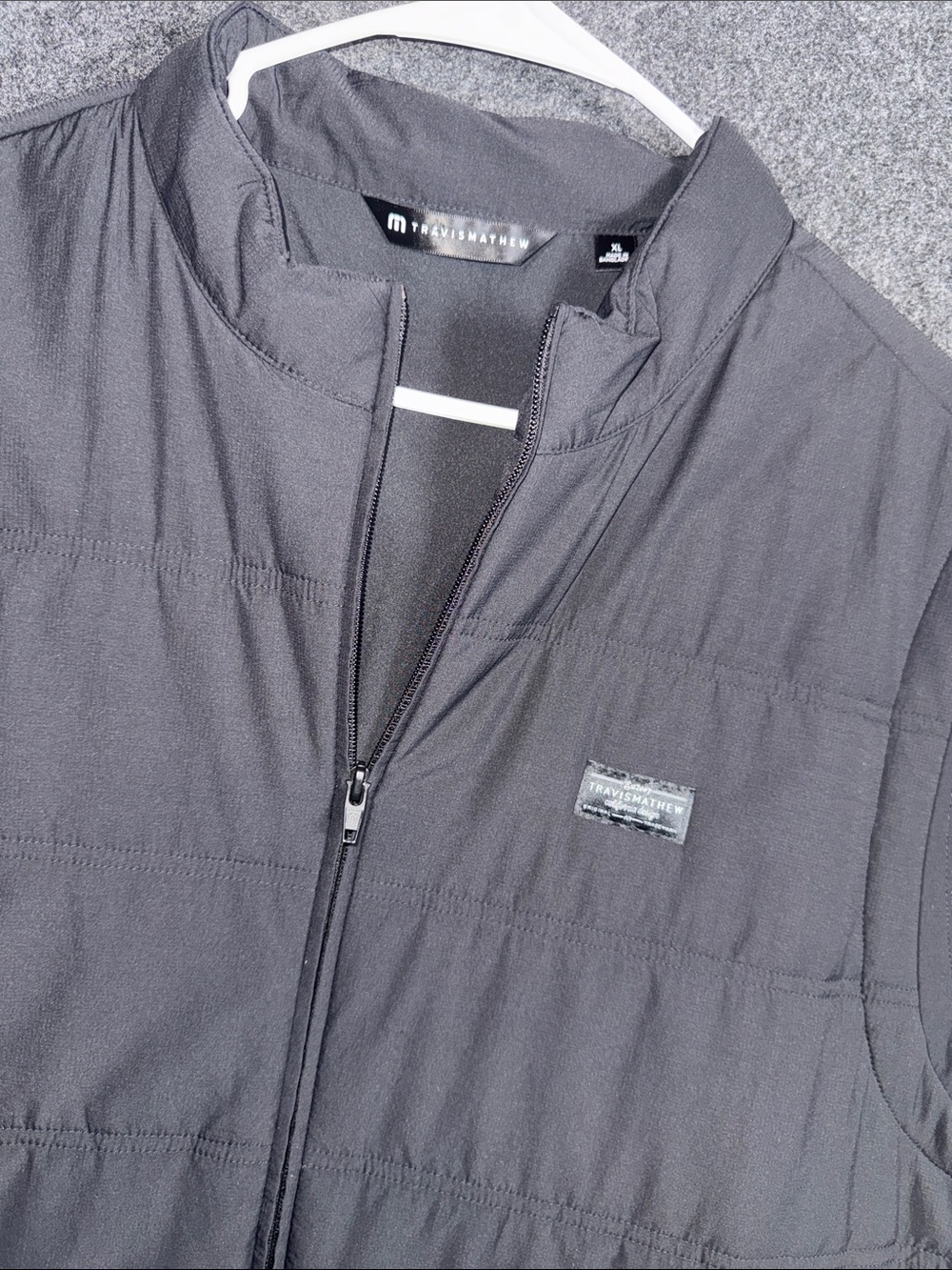 Travis Mathew Men's Dark Gray Quilted Zip Vest